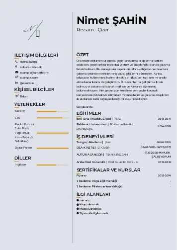 Ressam Cv Örnekleri cv indir